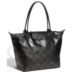 LONGCHAMP Limited Edition LM Metal Le Pliage Black Tote Shoulder Bag RARE